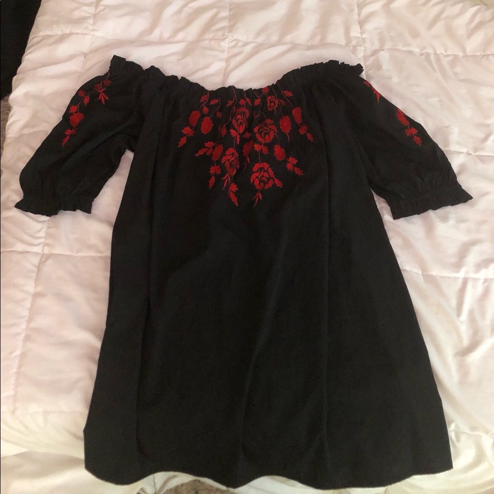 black floral off shoulder dress